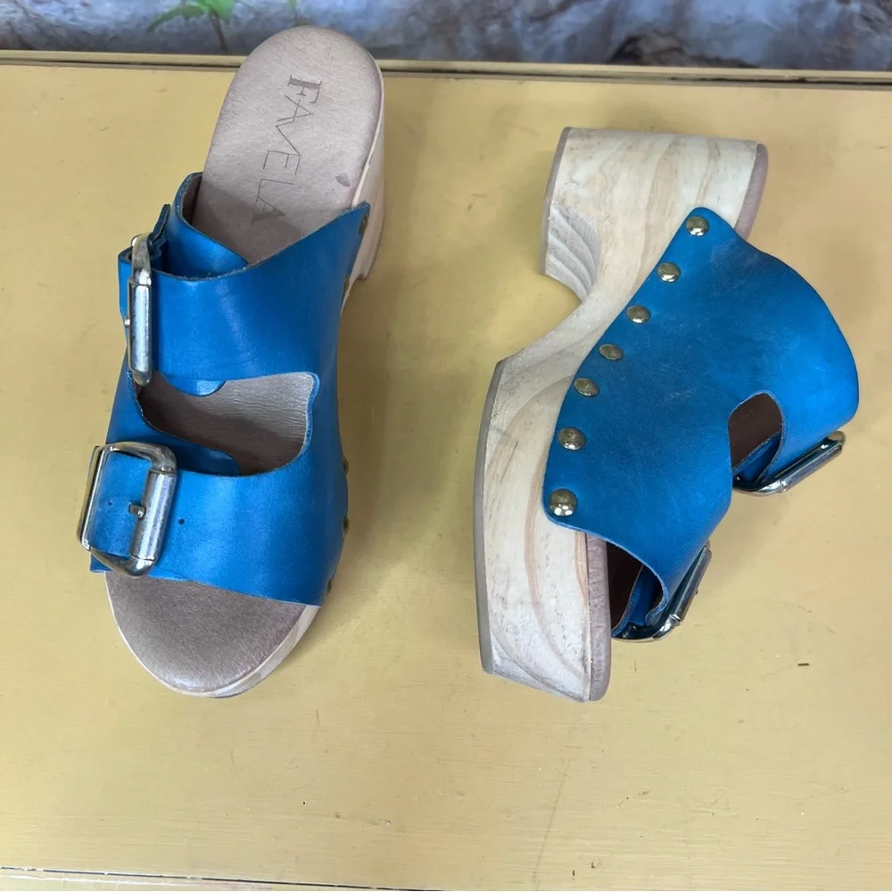 FAVELA Turquoise Leather Double Buckle Sandals, 37 - Picture 13 of 14